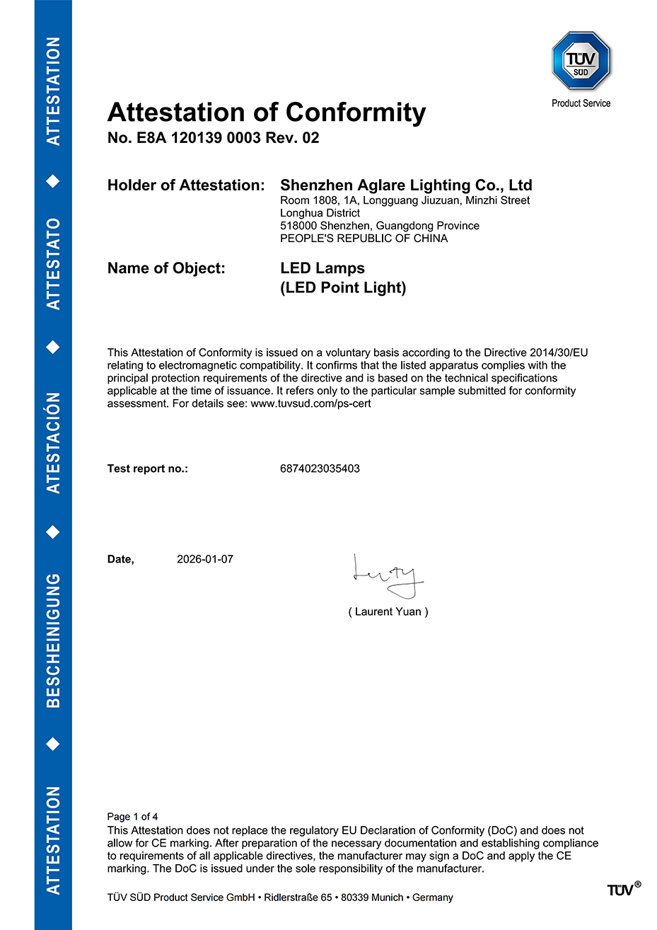 KY开元集团照明发光字装饰led灯泡通过TUV CE(EMC)认证